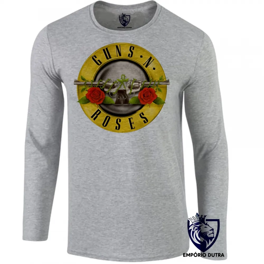 Camiseta manga longa Infantil ou Adulto axl rose guns in roses armas rosas