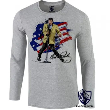 Camiseta manga longa Infantil ou Adulto Elvis Presley bandeira EUA musica rock