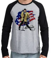 Camiseta manga longa Infantil ou Adulto Elvis Presley bandeira EUA musica rock - Foto 3