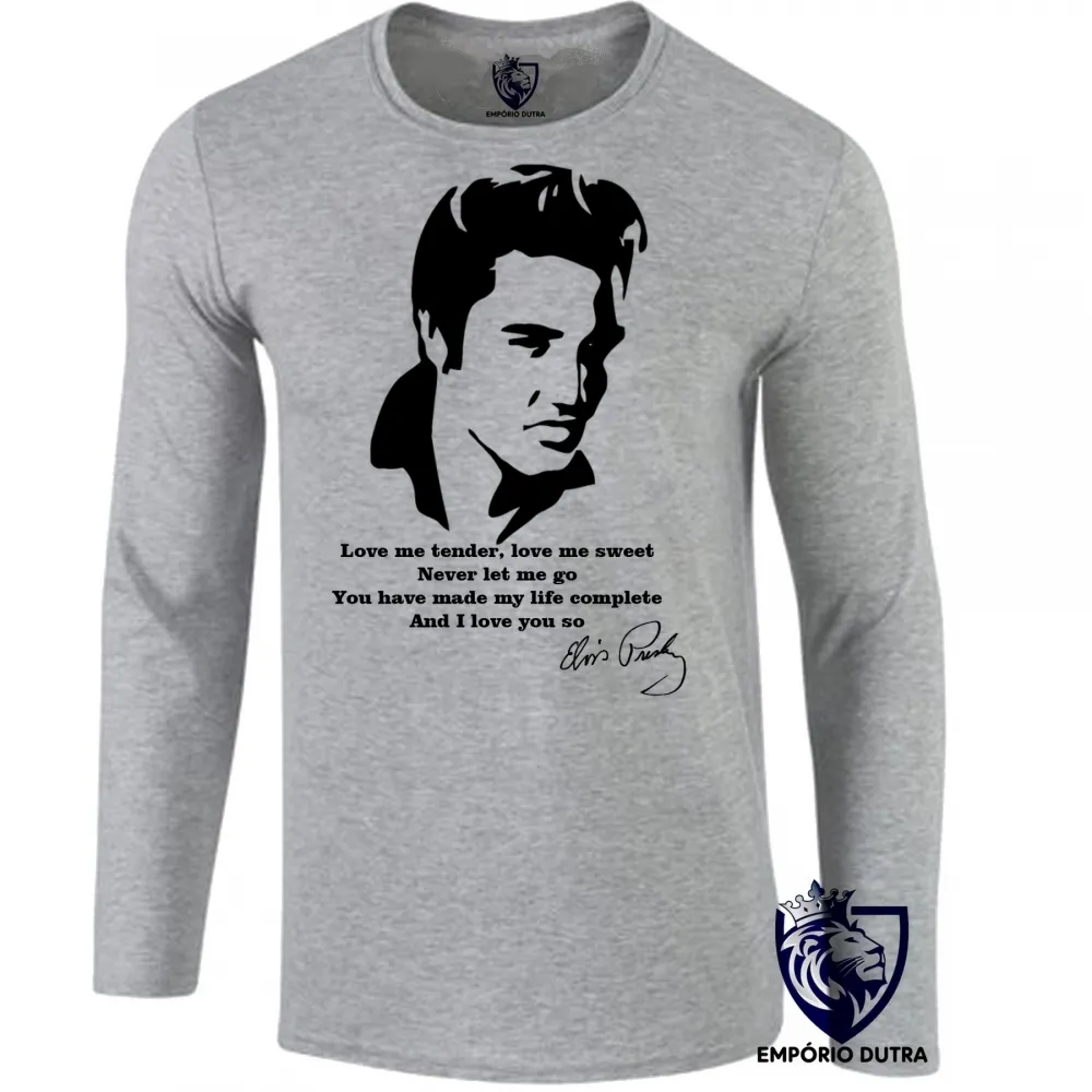 Camiseta manga longa Infantil ou Adulto Elvis Presley rei rock musica
