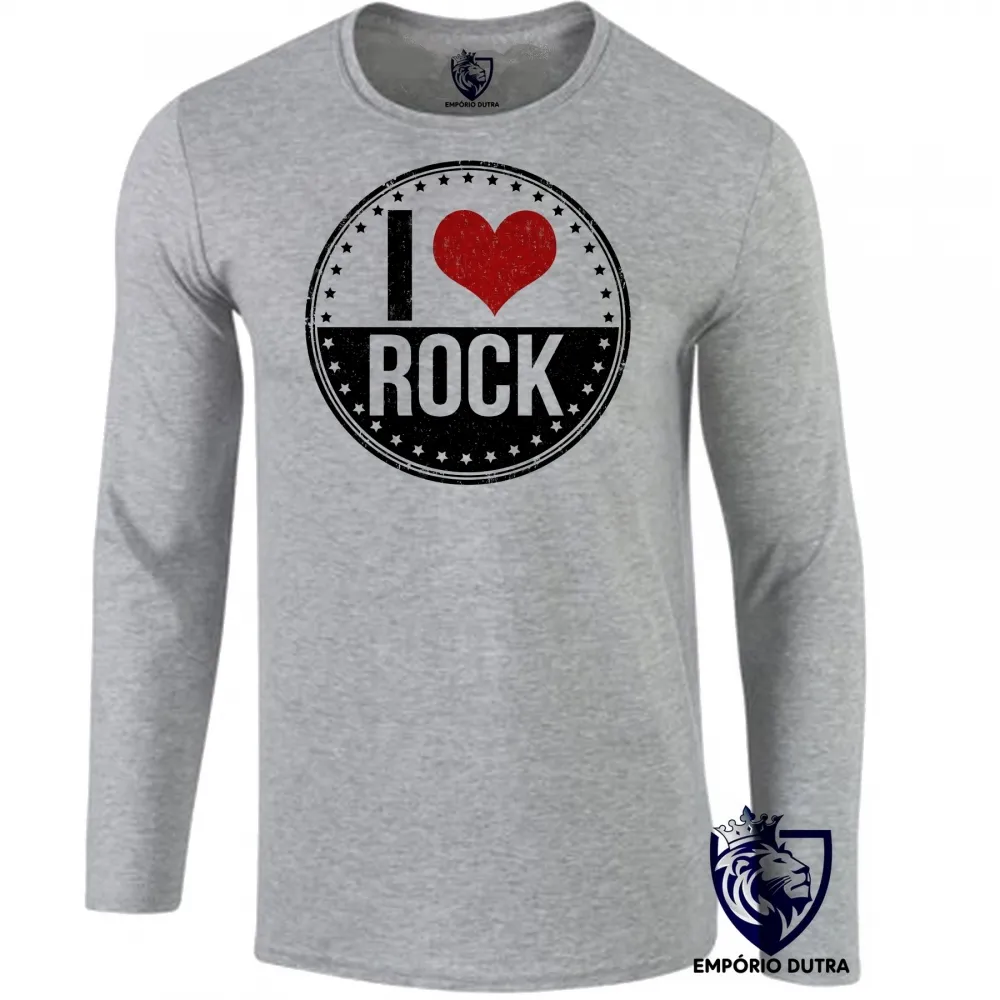 Camiseta manga longa Infantil ou Adulto I love rock redondo
