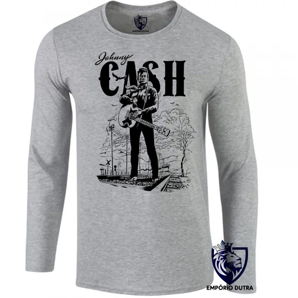 Camiseta manga longa Infantil ou Adulto Johnny Cash rock
