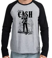 Camiseta manga longa Infantil ou Adulto Johnny Cash rock - Foto 2