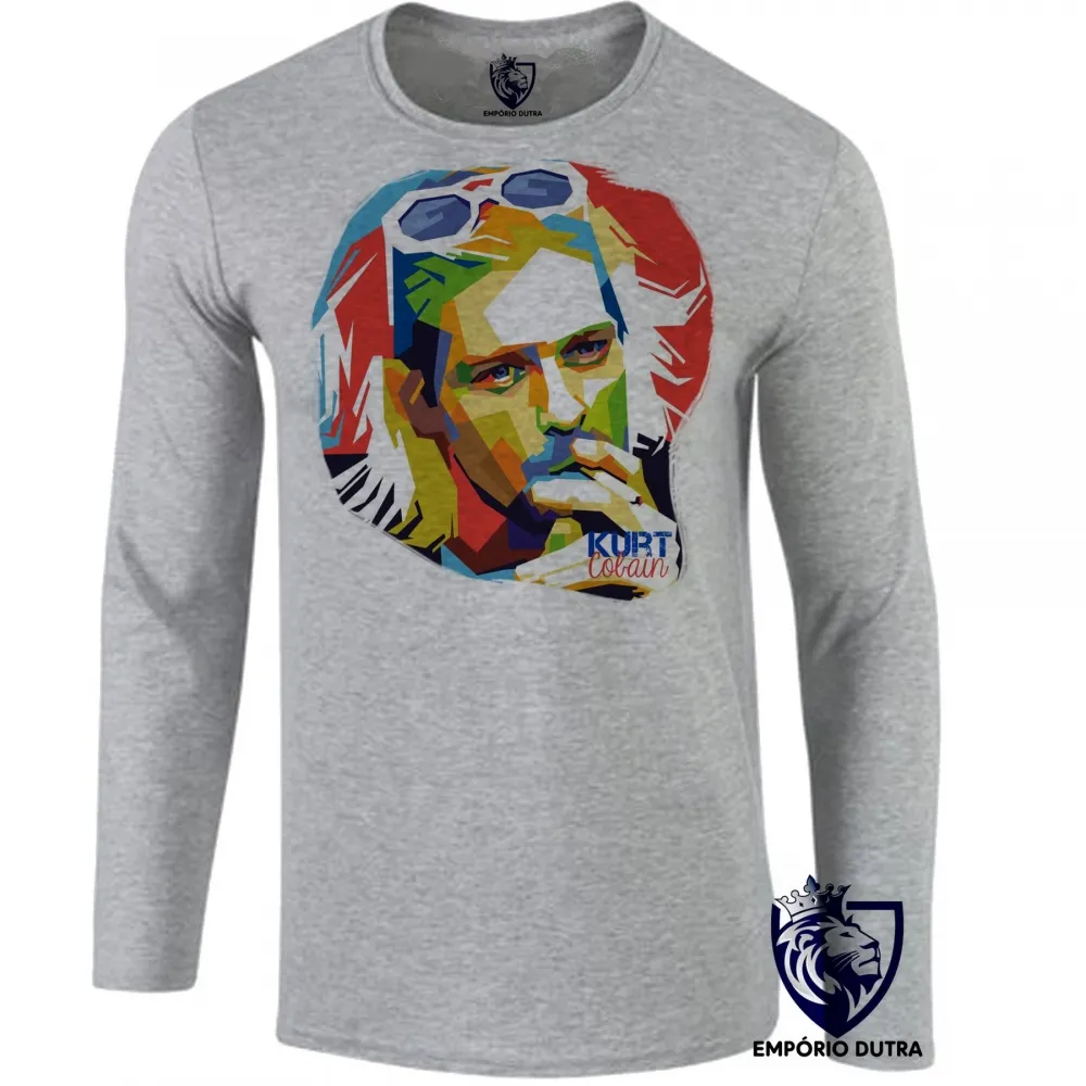 Camiseta manga longa Infantil ou Adulto Kurt Cobain nirvana colorido
