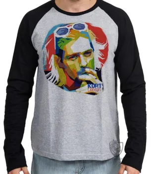Camiseta manga longa Infantil ou Adulto Kurt Cobain nirvana colorido - Foto 2