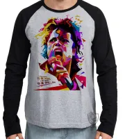 Camiseta manga longa Infantil ou Adulto michel jackson musica colorido - Foto 3