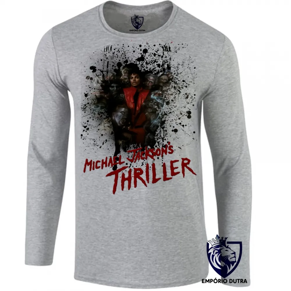 Camiseta manga longa Infantil ou Adulto michel jackson musica thriller