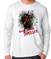 Camiseta manga longa Infantil ou Adulto michel jackson musica thriller - Foto 3