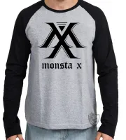 Camiseta manga longa Infantil ou Adulto monsta x k pop bts banda koreana musica - Foto 2