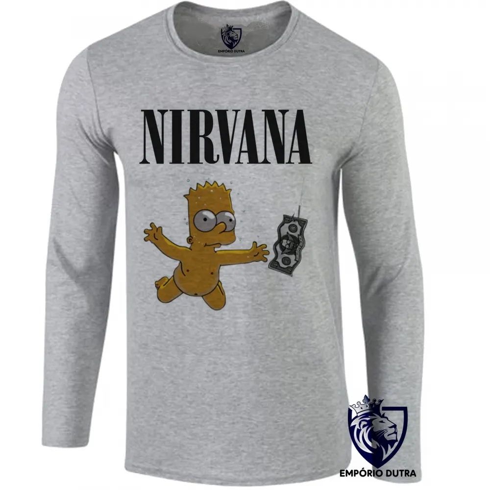Camiseta manga longa Infantil ou Adulto Nirvana Bart Simpsons dolar Imagem
