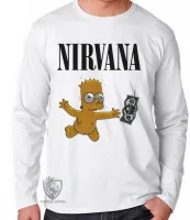 Camiseta manga longa Infantil ou Adulto Nirvana Bart Simpsons dolar - Foto 3