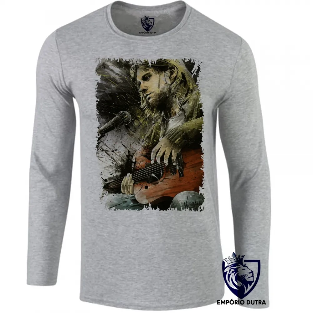 Camiseta manga longa Infantil ou Adulto Nirvana Kurt Cobain pintura Imagem