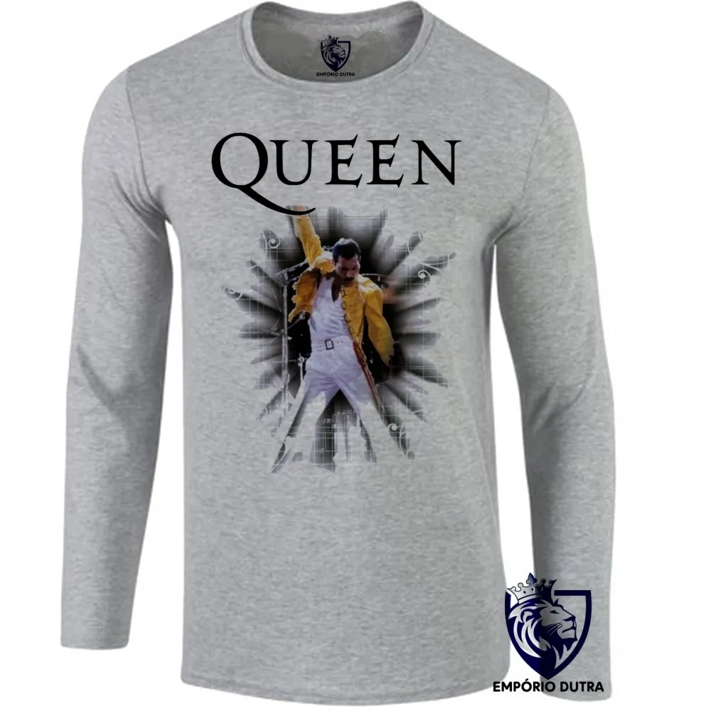 Camiseta manga longa Infantil ou Adulto queen Freddie Mercury cantor banda rock Imagem