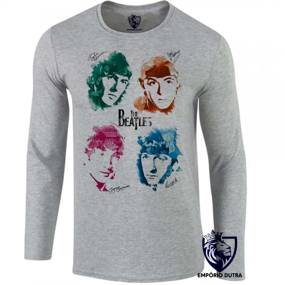 Camiseta manga longa Infantil ou Adulto The Beatles assinaturas
