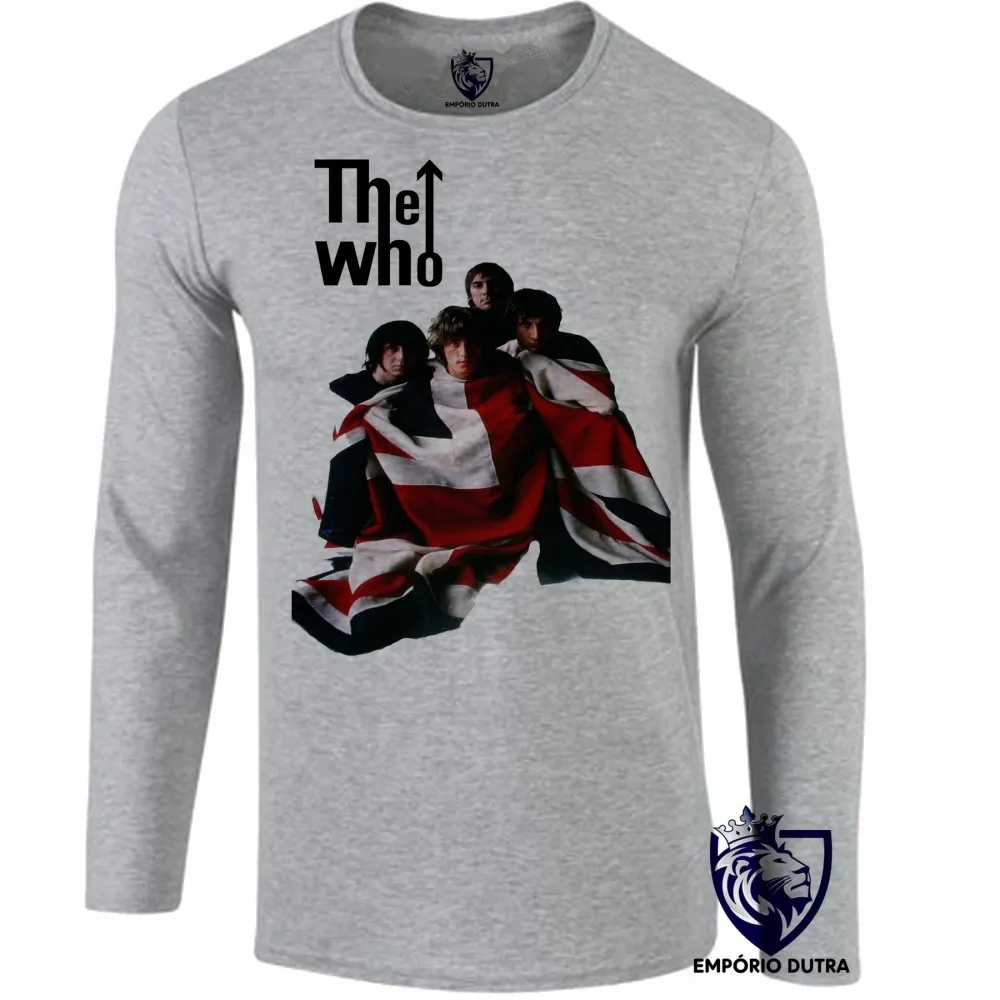 Camiseta manga longa Infantil ou Adulto the who banda rock inglaterra bandeira Imagem