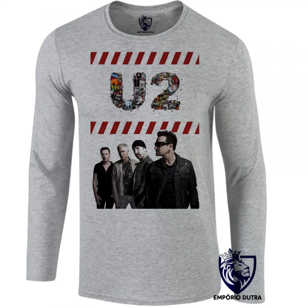 Camiseta manga longa Infantil ou Adulto u2 banda rock bono vox musica Imagem