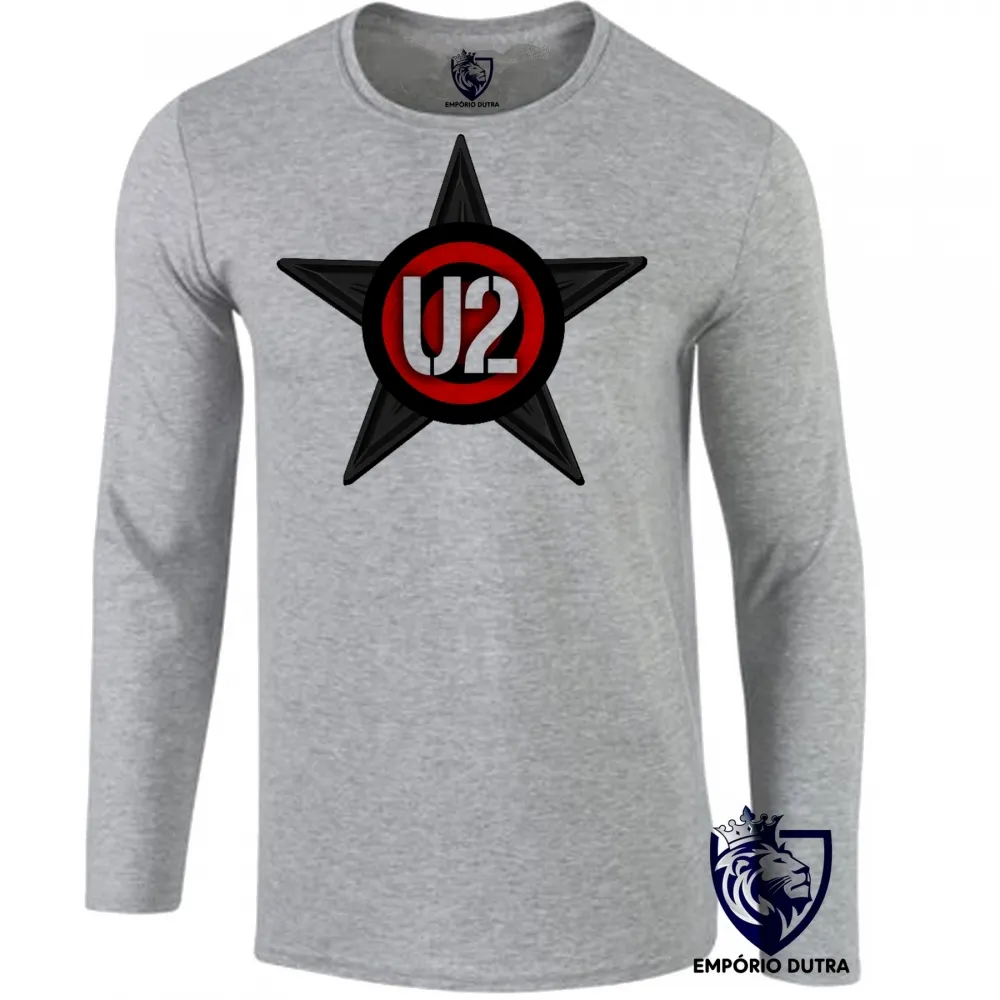 Camiseta manga longa Infantil ou Adulto u2 banda rock musica logo estrela banda Imagem
