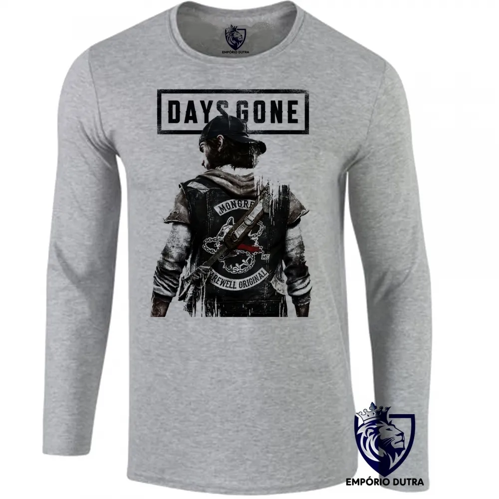 Camiseta manga longa Infantil ou Adulto Days Gone game zoombie tiro