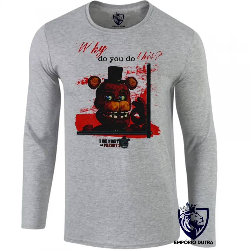 Camiseta manga longa Infantil ou Adulto Five Night at Freddys Five Urso
