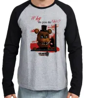 Camiseta manga longa Infantil ou Adulto Five Night at Freddys Five Urso - Foto 3
