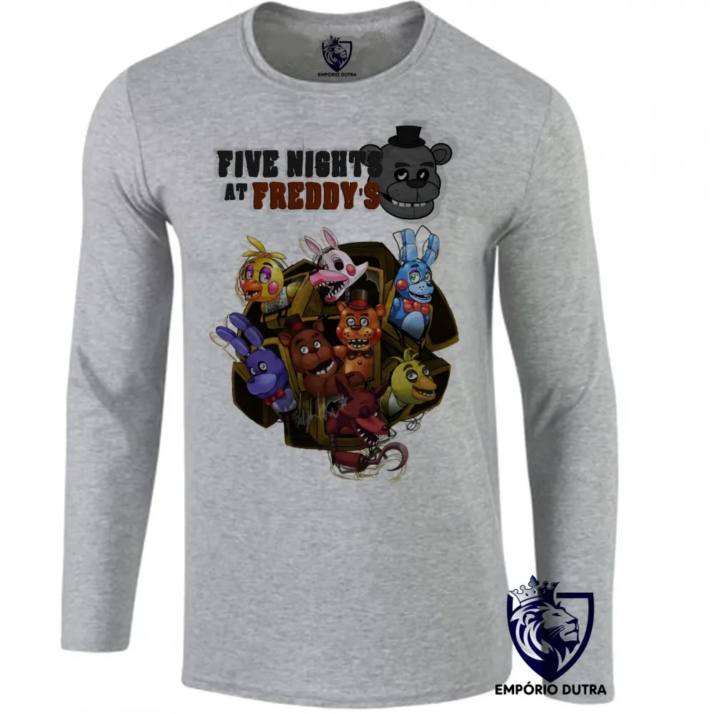 Camiseta manga longa Infantil ou Adulto Five Night at Freddys personagens