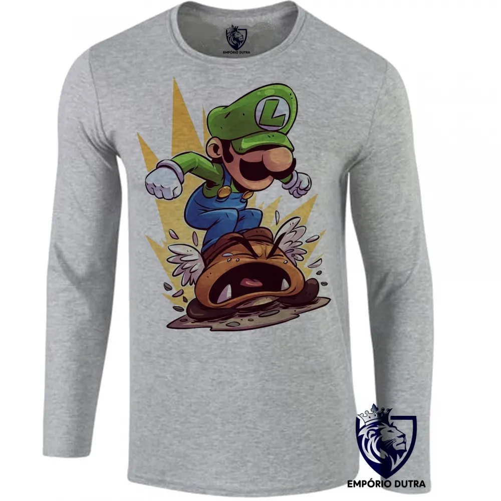 Camiseta manga longa Infantil ou Adulto Luigi Super Mário Imagem