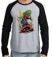 Camiseta manga longa Infantil ou Adulto Luigi Super Mário - Foto 2