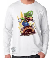 Camiseta manga longa Infantil ou Adulto Luigi Super Mário - Foto 3