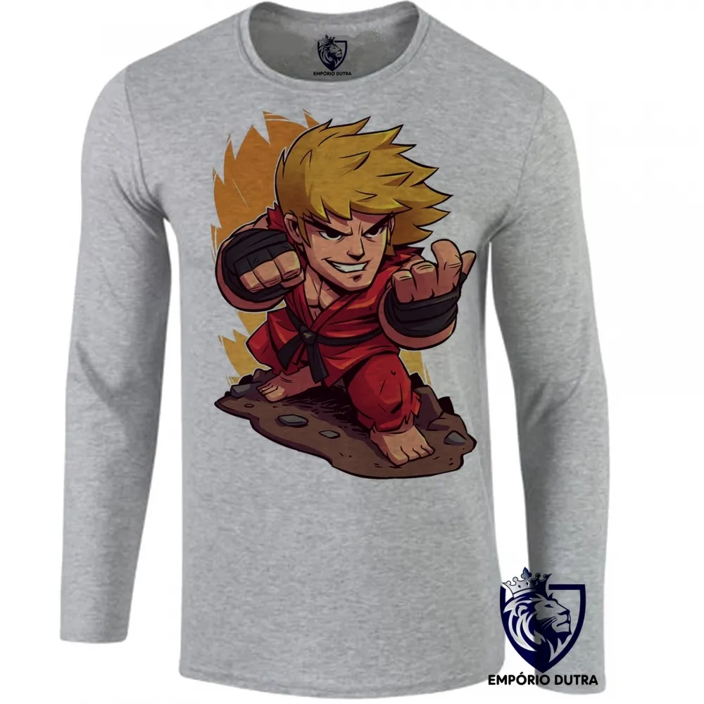 Camiseta manga longa Infantil ou Adulto ken street fighter jogo game