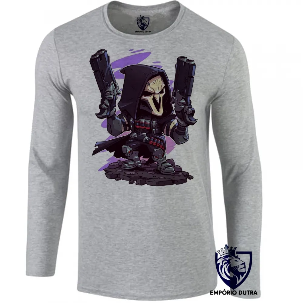 Camiseta manga longa Infantil ou Adulto reaper Overwatch jogo game