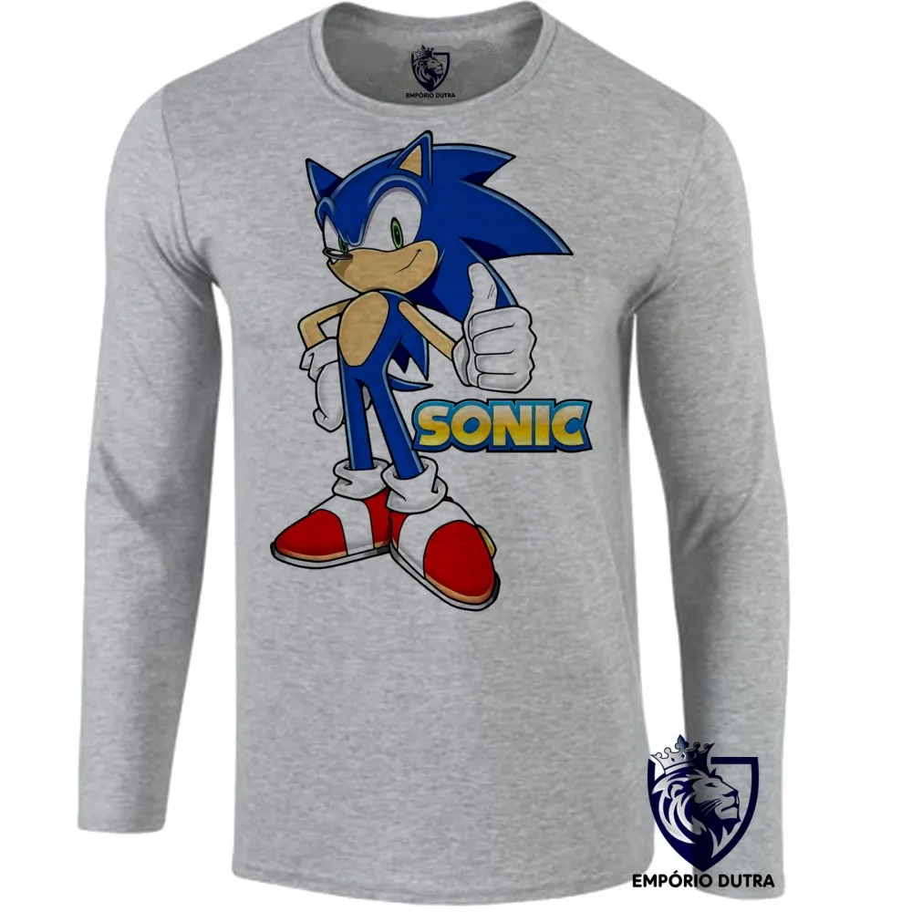 Camiseta manga longa Infantil ou Adulto Sonic game antigo Imagem