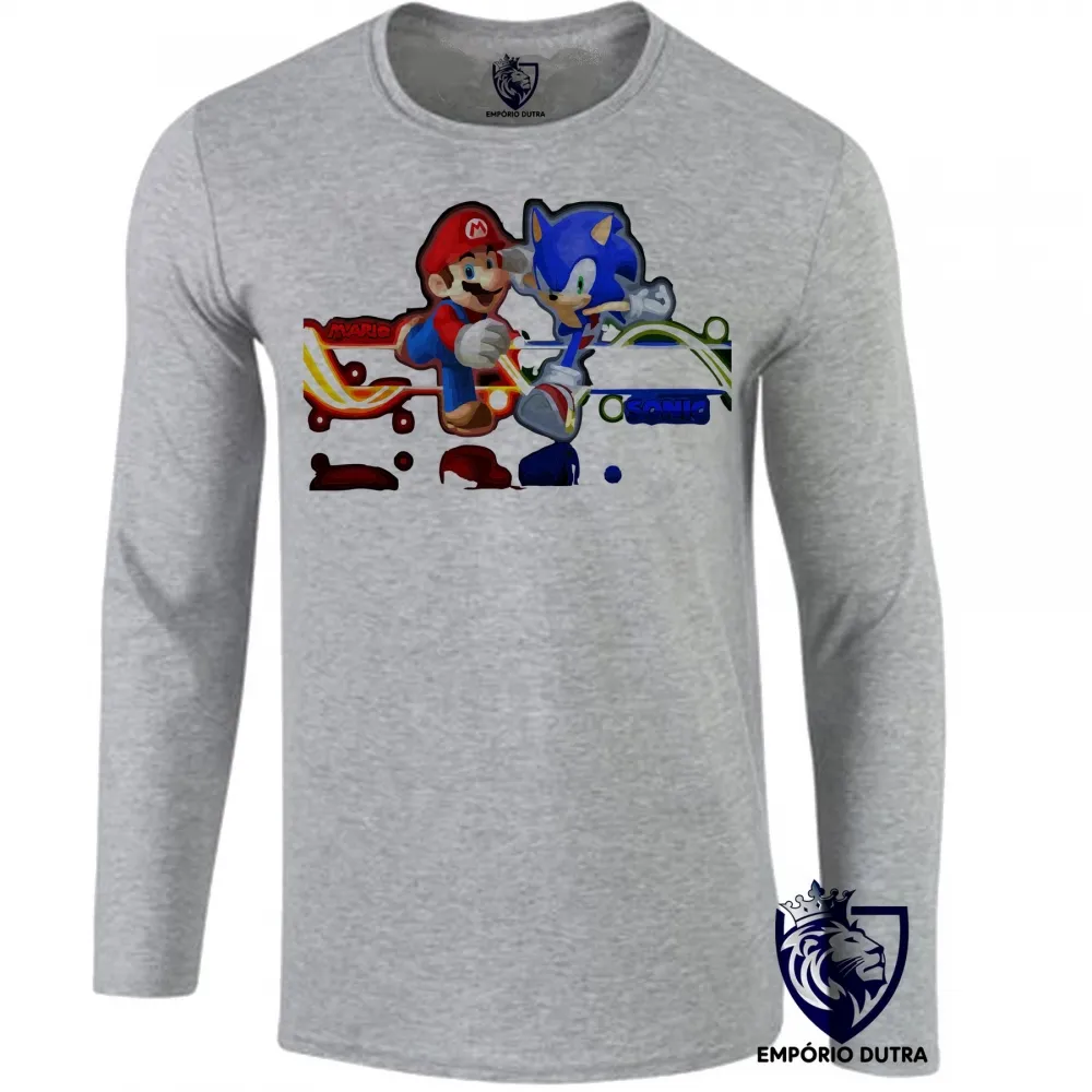 Camiseta manga longa Infantil ou Adulto Sonic Mário game Imagem