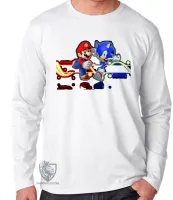 Camiseta manga longa Infantil ou Adulto Sonic Mário game - Foto 3