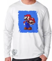 Camiseta manga longa Infantil ou Adulto Super Mário antigo pixel com novo - Foto 3