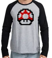 Camiseta manga longa Infantil ou Adulto Super Mario pixel cogumelo toad - Foto 2