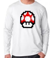 Camiseta manga longa Infantil ou Adulto Super Mario pixel cogumelo toad - Foto 3