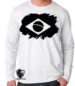Camiseta manga longa Infantil ou Adulto Bandeira brasil black preta - Foto 2