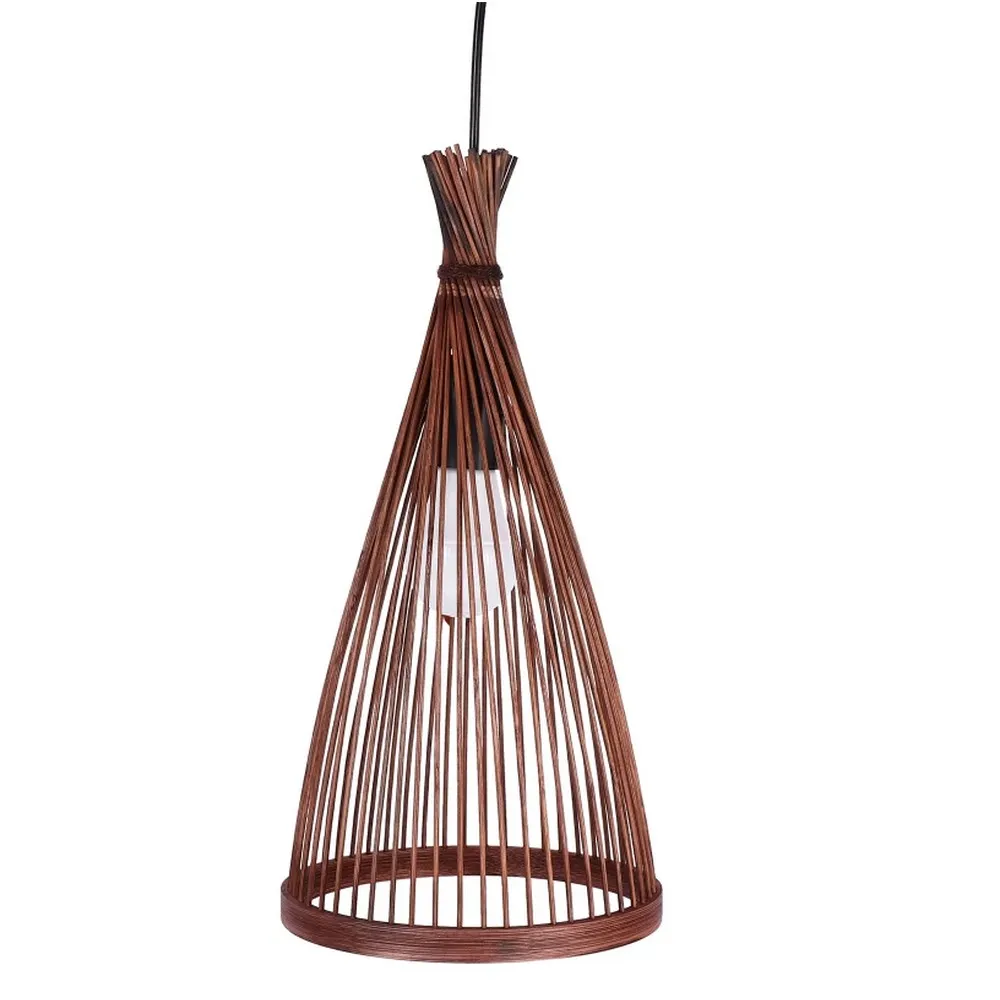 Lâmpada pingente de bambu artesanal vintage, Restaurante Café Lustres, Base de madeira, Iluminação bulbo E27, Hotel e quarto, Lâmpada clássica interior