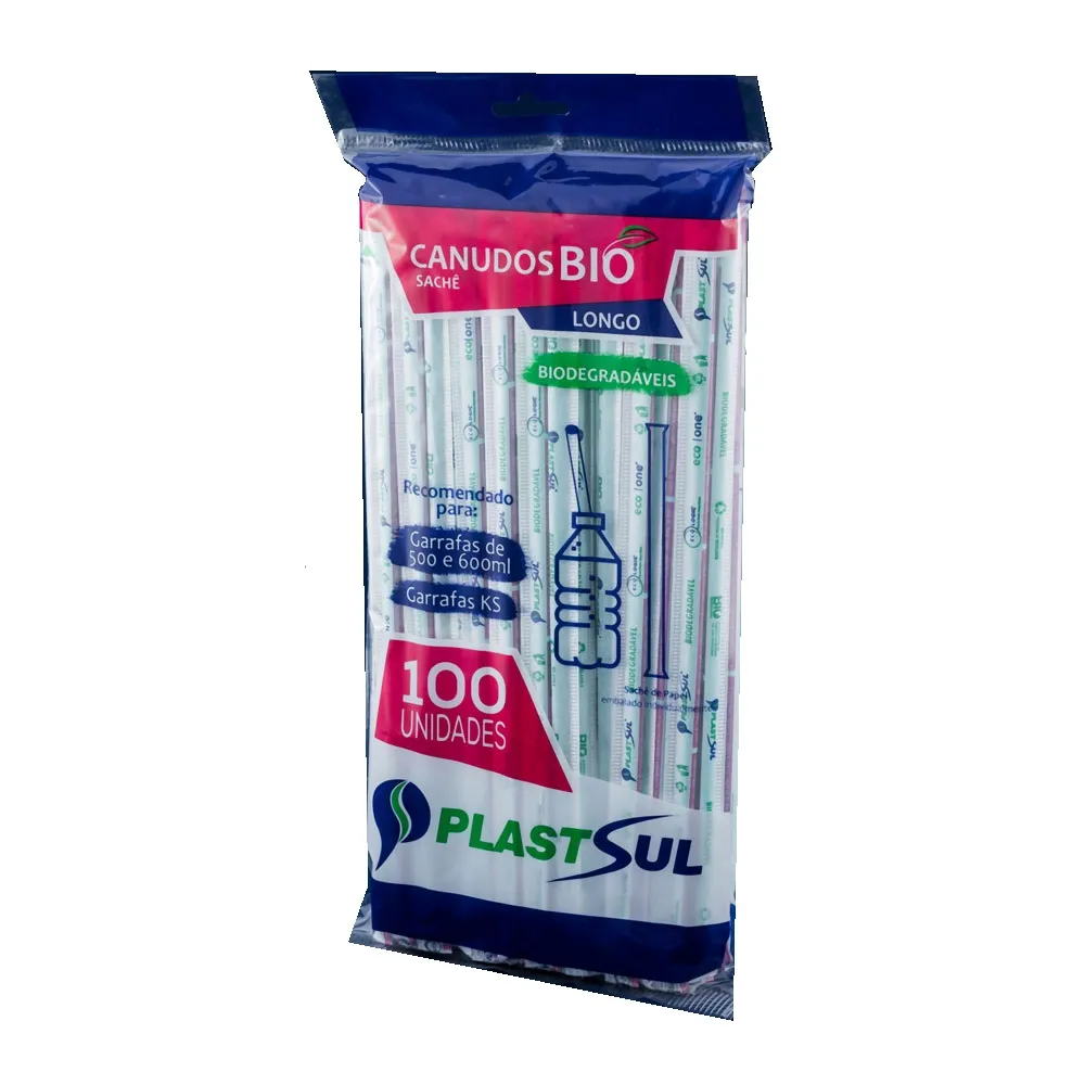 Canudo Biodegradável  Longo 24X5mm PlastSul 30X100un