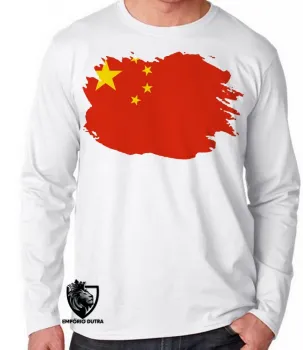 Camiseta manga longa Infantil ou Adulto China asia bandeira - Foto 2