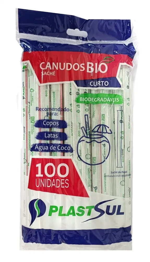 Canudo Biodegradável  Curto 20X5mm PlastSul 30X100un