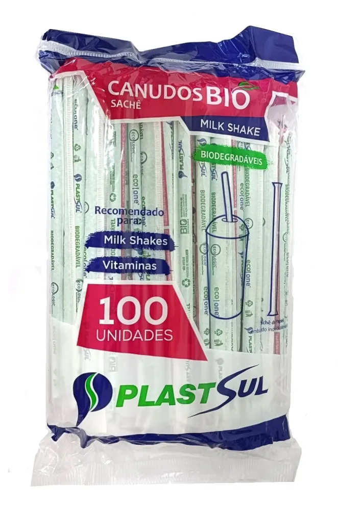 Canudo Biodegradável Milk Shake 20X8mm PlastSul 15X100un