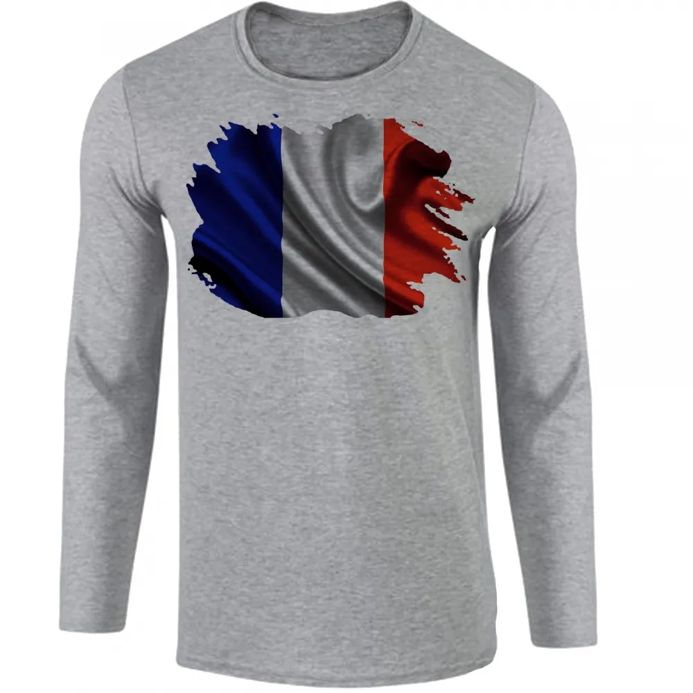 Camiseta manga longa Infantil ou Adulto França Bandeira