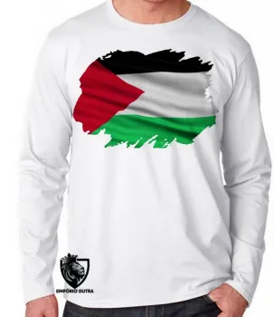 Camiseta manga longa Infantil ou Adulto Palestina Bandeira - Foto 2