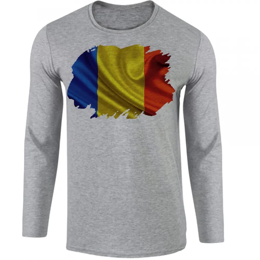 Camiseta manga longa Infantil ou Adulto Romênia Bandeira