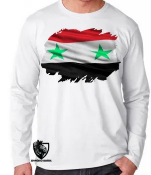 Camiseta manga longa Infantil ou Adulto siria República Árabe - Foto 2