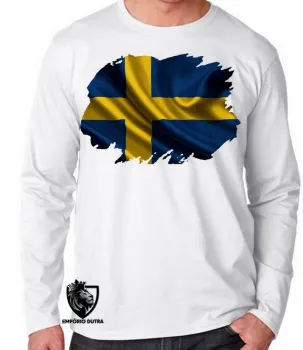 Camiseta manga longa Infantil ou Adulto Suécia europa - Foto 2