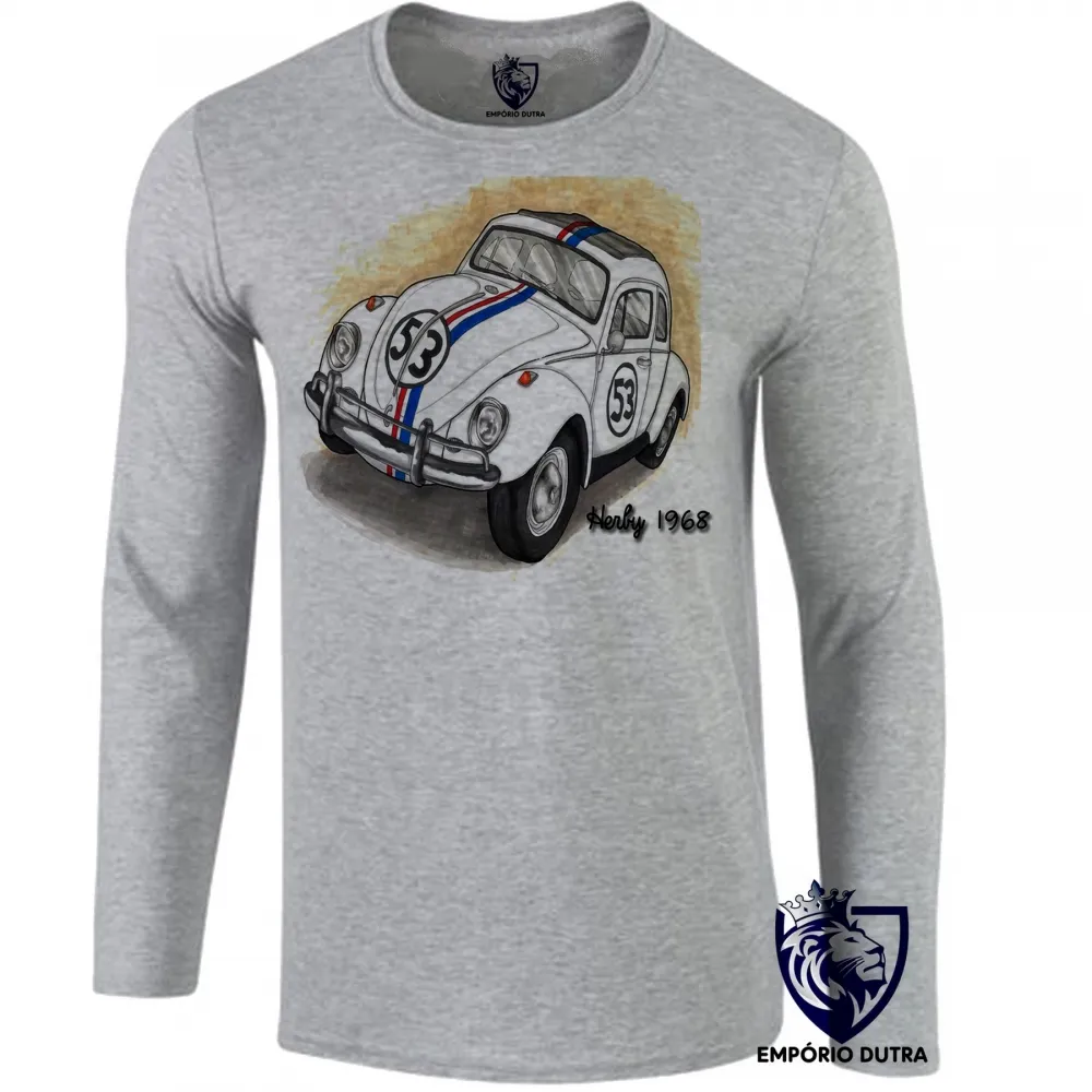 Camiseta manga longa Infantil ou Adulto Herby 1968 fusca carro volkswagen