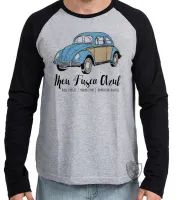 Camiseta manga longa Infantil ou Adulto Fusca Azul carro volkswagen fuca - Foto 2