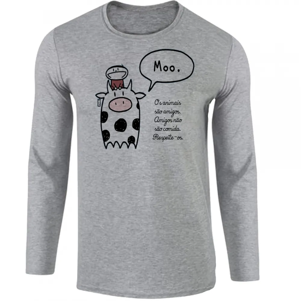 Camiseta manga longa Infantil ou Adulto Animais respeite-os vegatariano vegano Imagem
